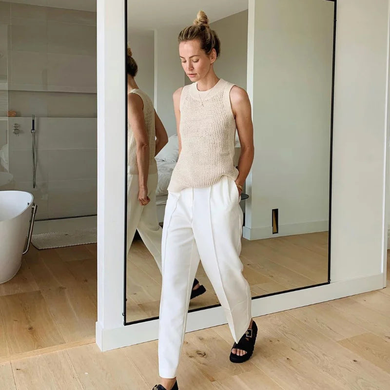 Einfarbiges Strick-Tanktop mit Lochmuster