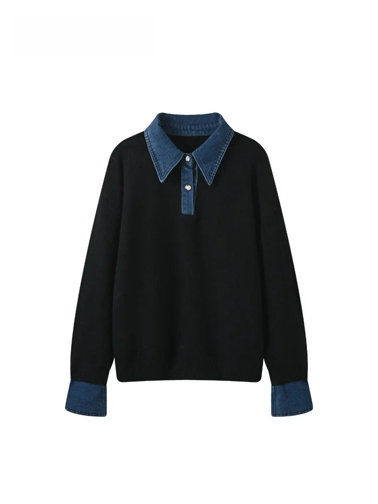 2-in-1 Strickpullover mit Einsatz und Reverskragen