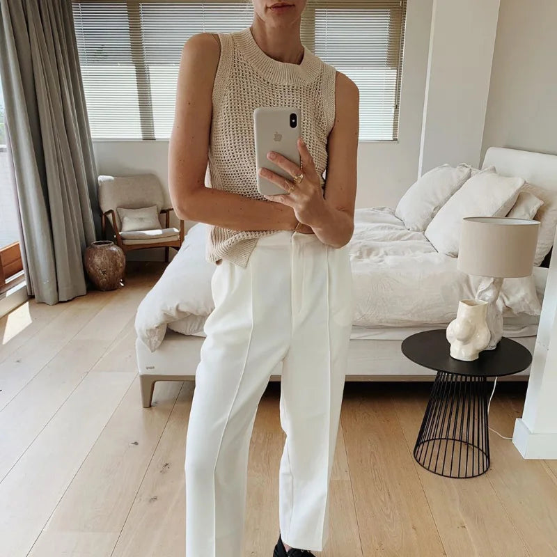 Einfarbiges Strick-Tanktop mit Lochmuster