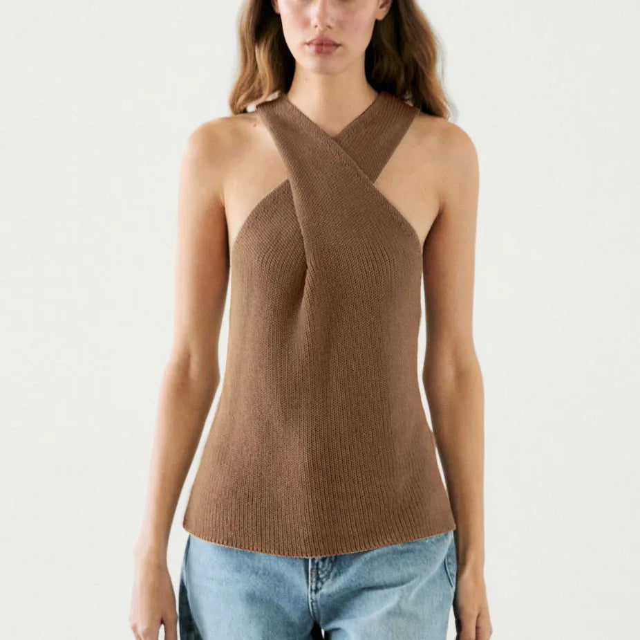 Halter-Tanktop mit überkreuztem Kragen