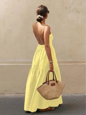 Einfarbiges rückenfreies Maxikleid