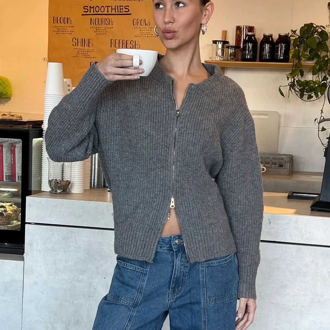 Damen Strickcardigan mit Knopfleiste – Y2K Casual Style