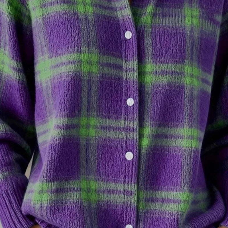 Damen Strickjacke mit Karomuster – Klassische Eleganz für Büro und Alltag