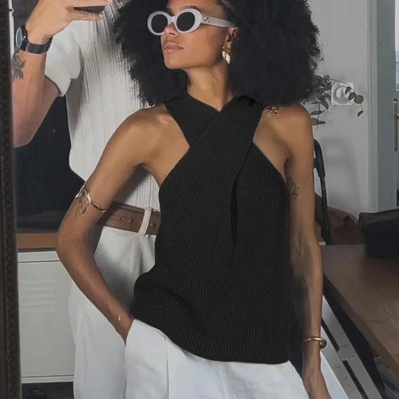 Halter-Tanktop mit überkreuztem Kragen