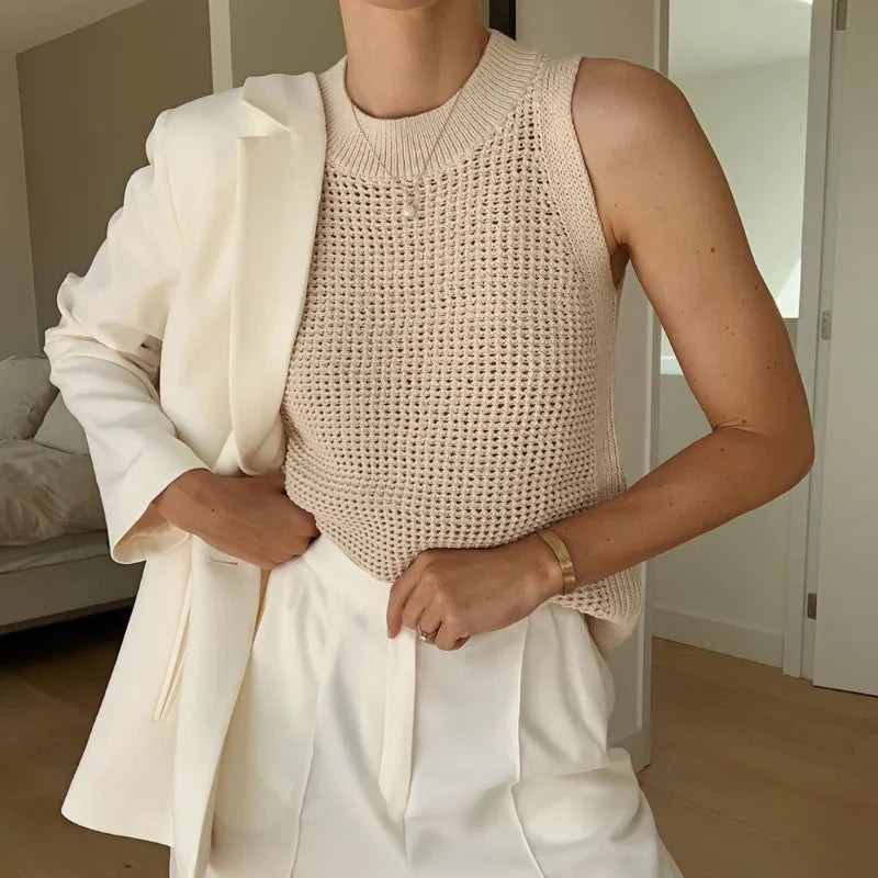 Einfarbiges Strick-Tanktop mit Lochmuster