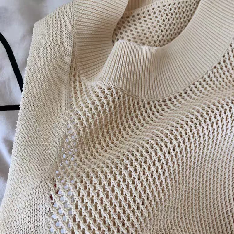 Einfarbiges Strick-Tanktop mit Lochmuster