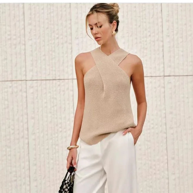 Halter-Tanktop mit überkreuztem Kragen