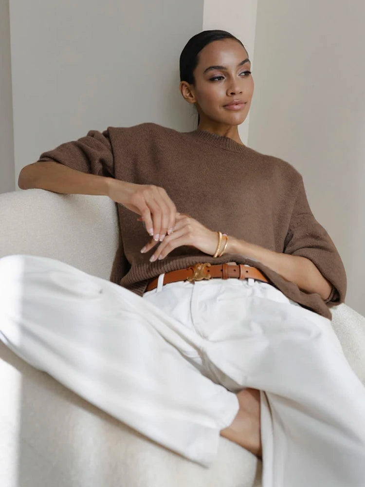 Damen Strickpullover mit O-Ausschnitt – Lässige Eleganz im Loose Fit